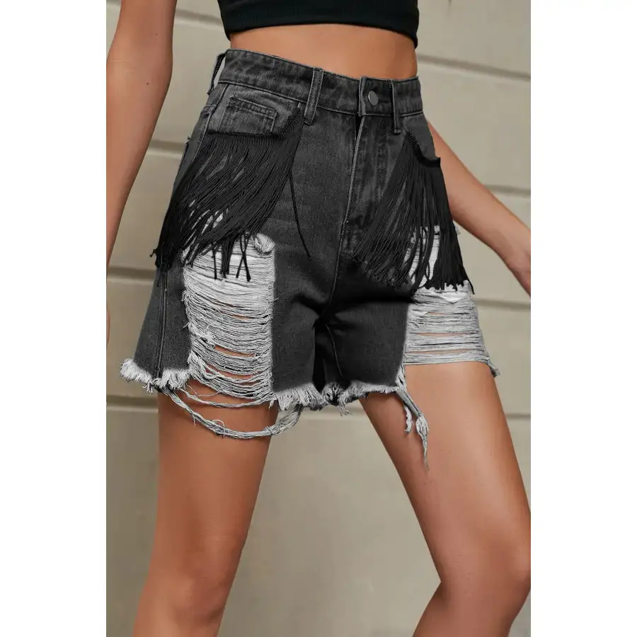 Weekend Raw Hem Distressed High Waist Pocketed Shorts