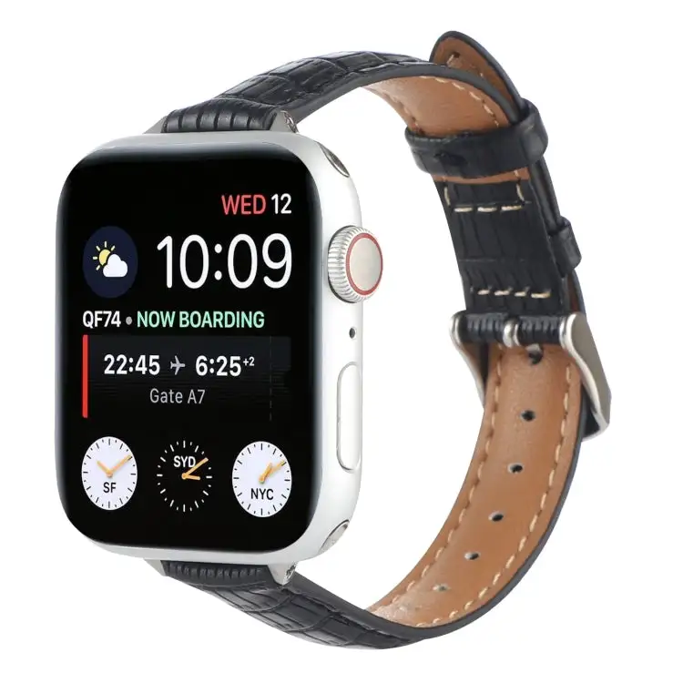 Slim Crocodile Leather Watch Band for Watch Series 5 44 mm - Black