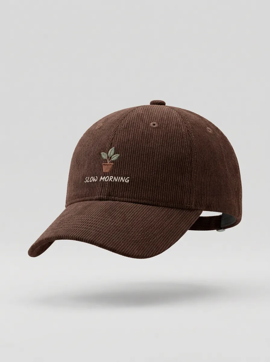 Plant-Lover Slow-Morning Corduroy Embroidered Unisex Baseball Cap