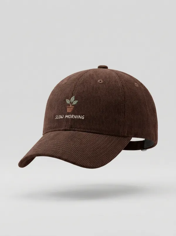 Plant-Lover Slow-Morning Corduroy Embroidered Unisex Baseball Cap