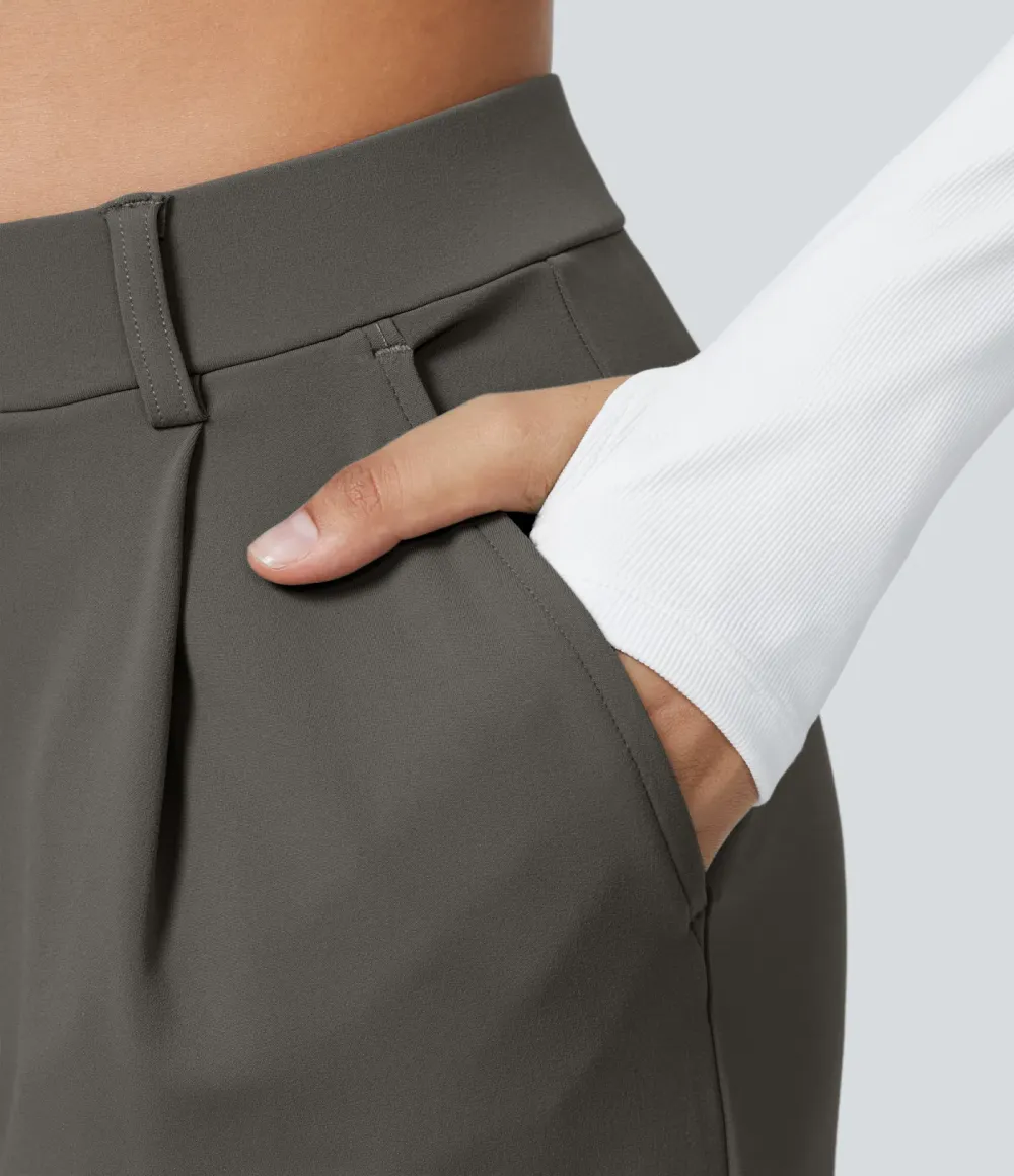 High Waisted Side Pocket Straight Leg Work Pants