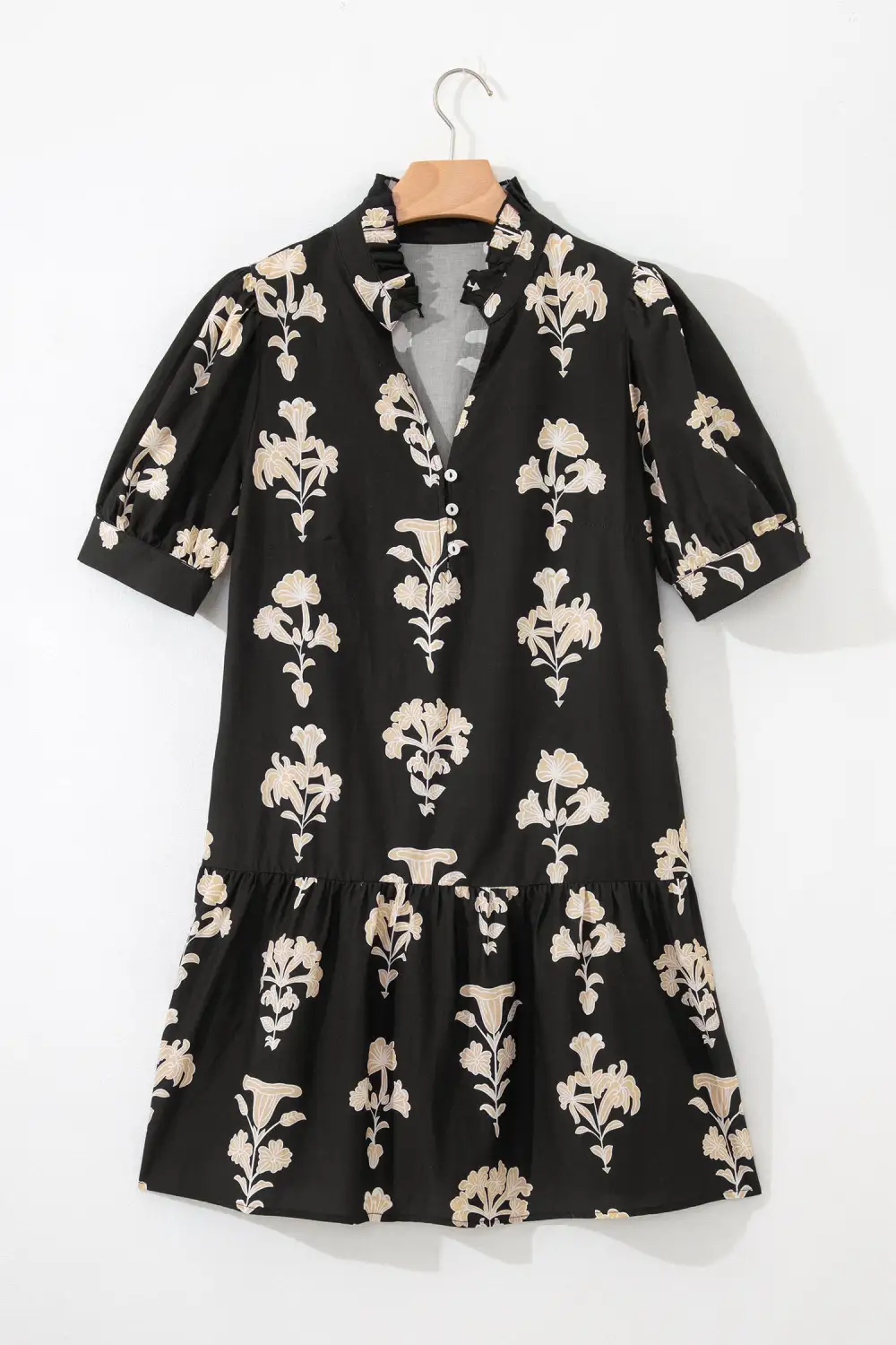Floral V Neck Ruffle Mini Dress