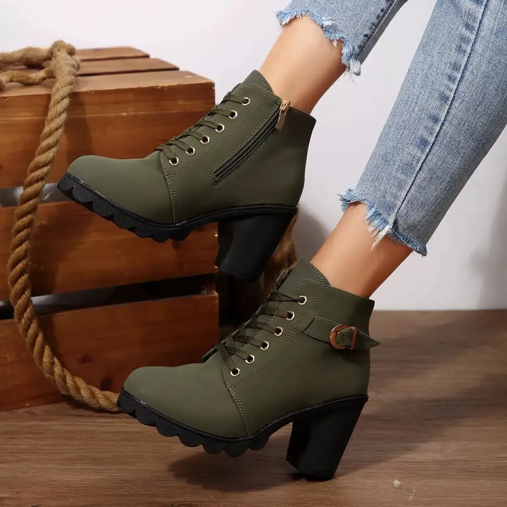 Essential Lace Up Block Heels Boots
