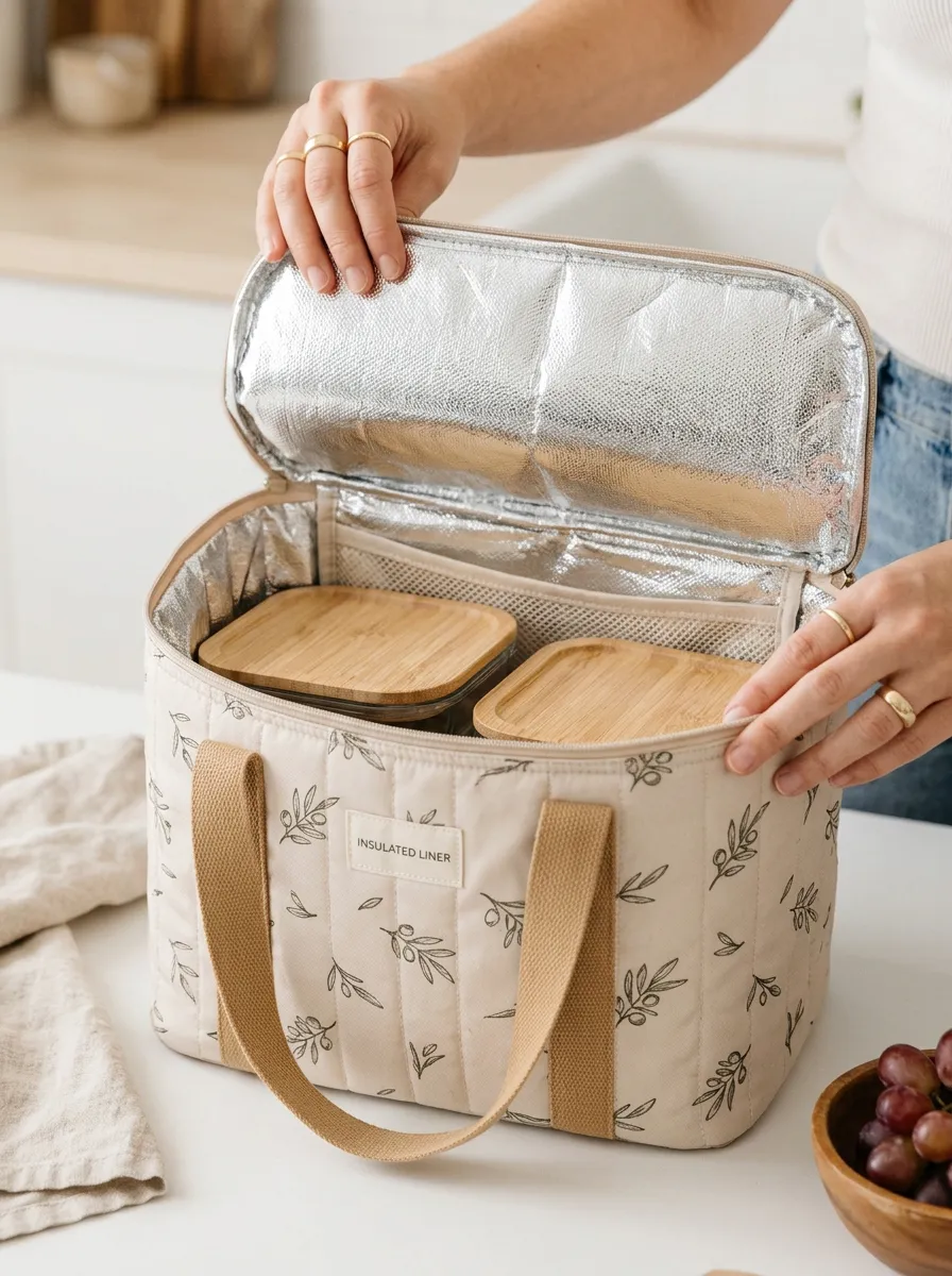 Olive Branch Pattern Insulated Thermal Lunch Tote Bag