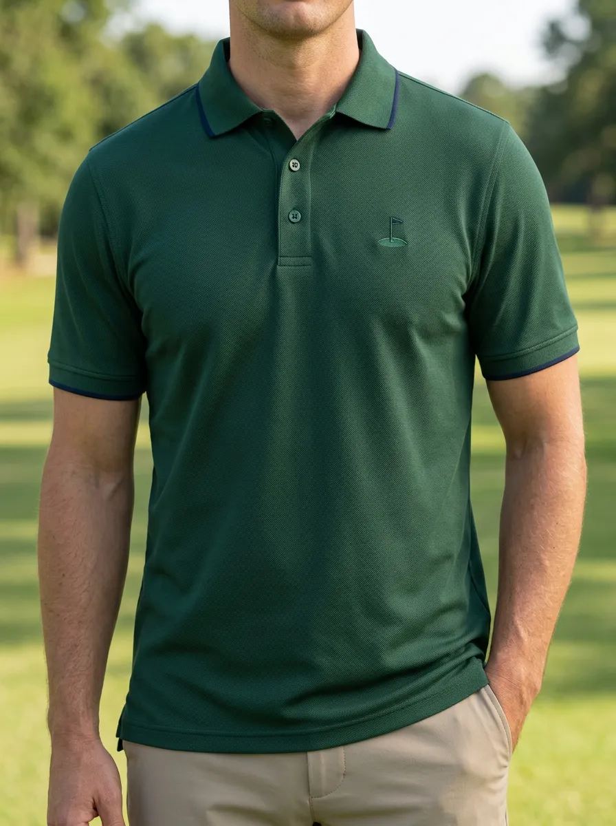 Structured Flag-Motif Embroidered Golf Polo Shirt