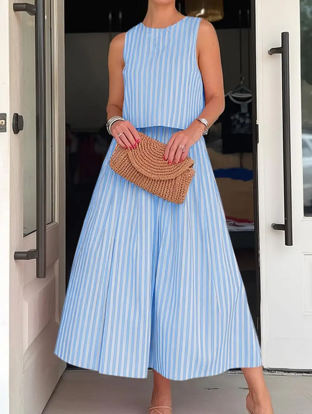 Stripe Tank A-Line Skirt Set