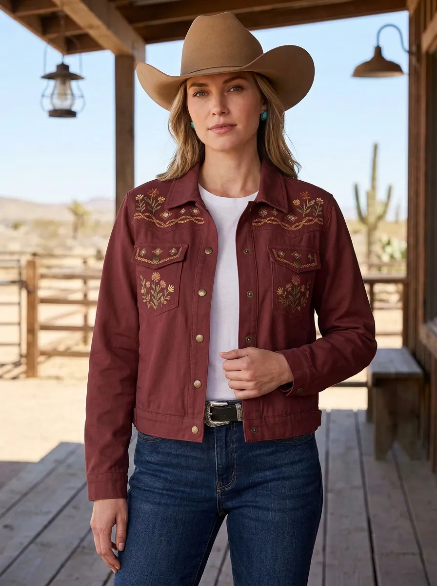 Women's Frontier Inspired Western Cowgirl Floral Embroidery Floral Embroidered Jacket