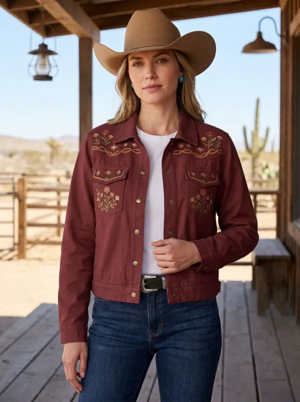 Women's Frontier Inspired Western Cowgirl Floral Embroidery Floral Embroidered Jacket