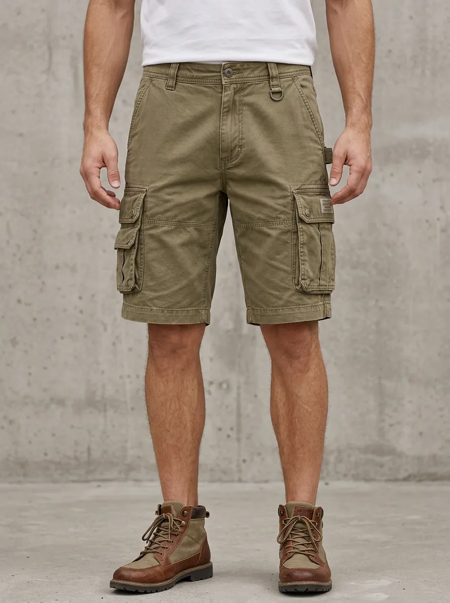 Men's Outdoor Casual Olive Green Multi-Pocket Cargo Shorts