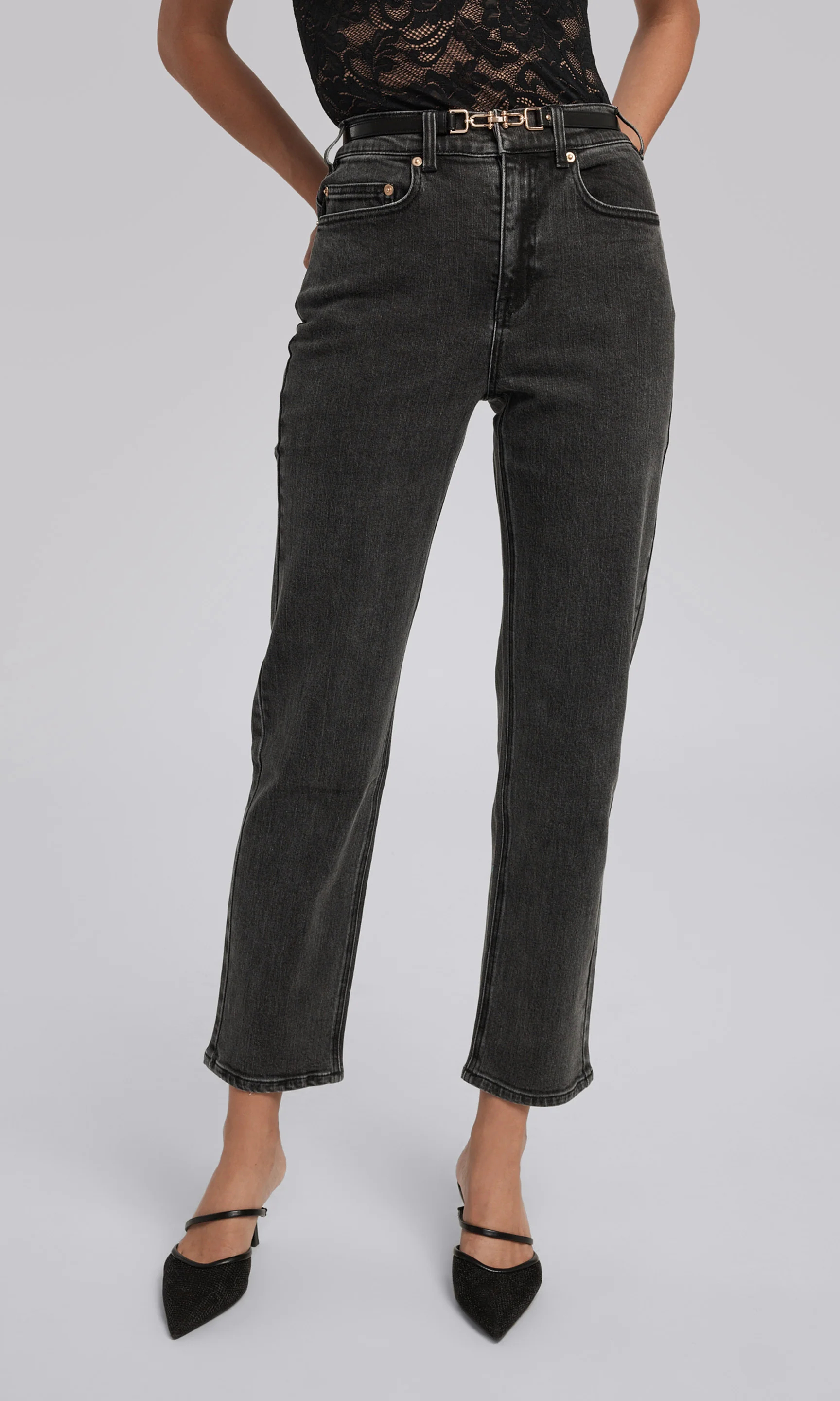 Denim Pants With Vegan Leather Belt