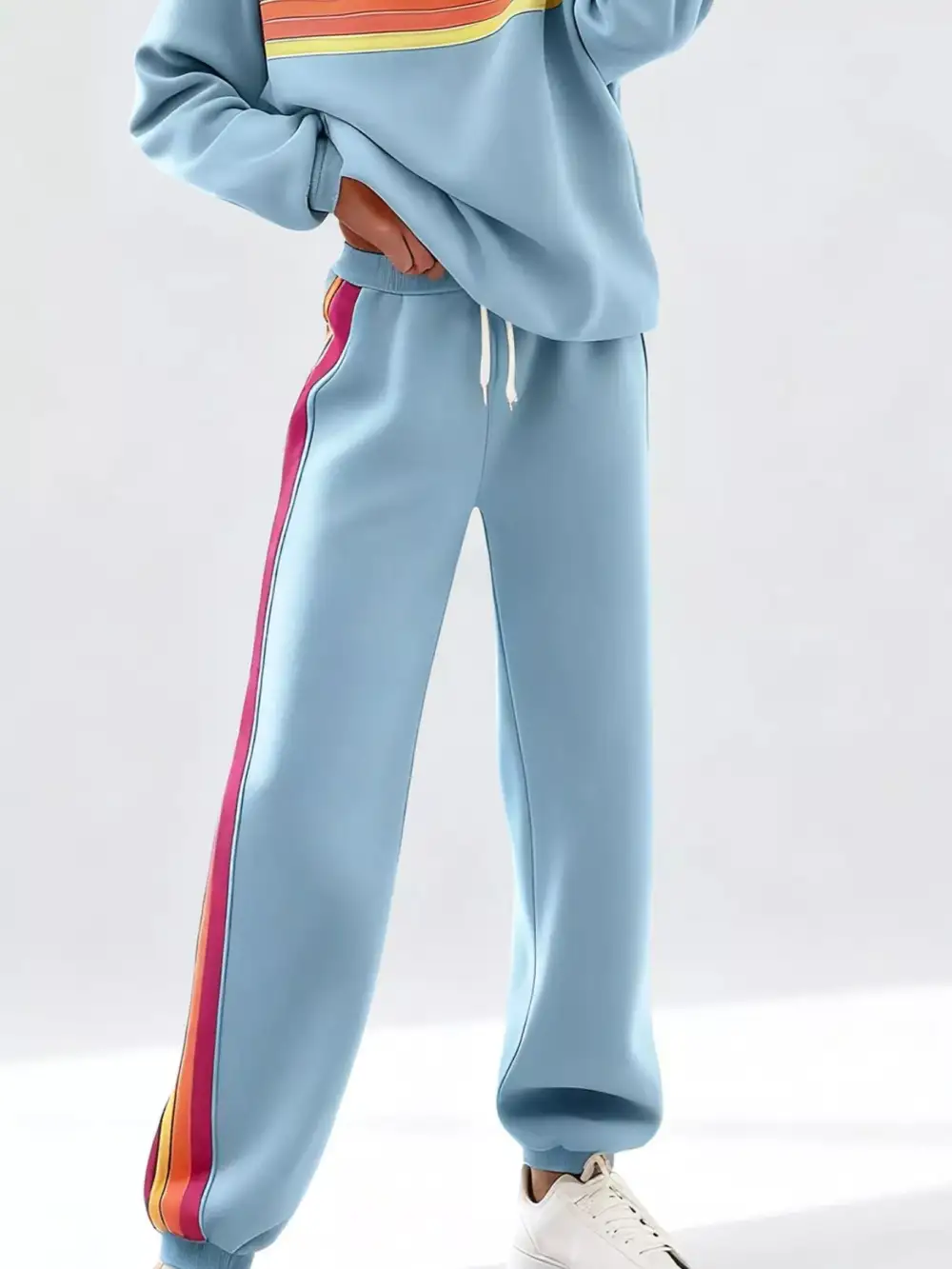Striped Round Neck Sweatshirt and Pants Set