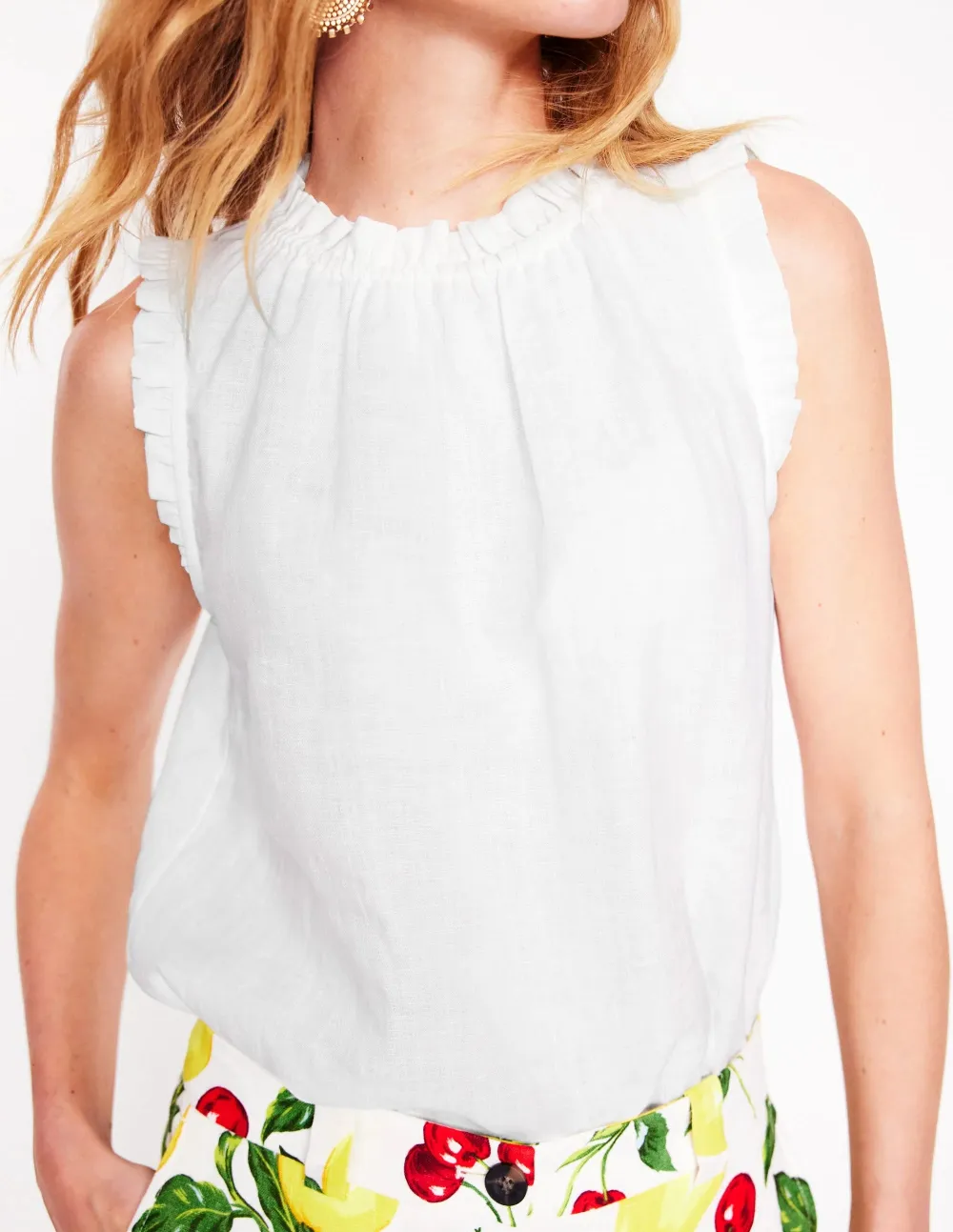 Casual Sophie Ruffle Linen Top
