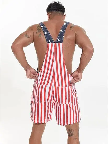 Yuanbang 4Th Of July American Flag Overalls For Men Women Stretchy Memorial Day Coveralls USA Patriotic Gifts For Couples, Father'S Day Romper Summer Menswear Womenswear