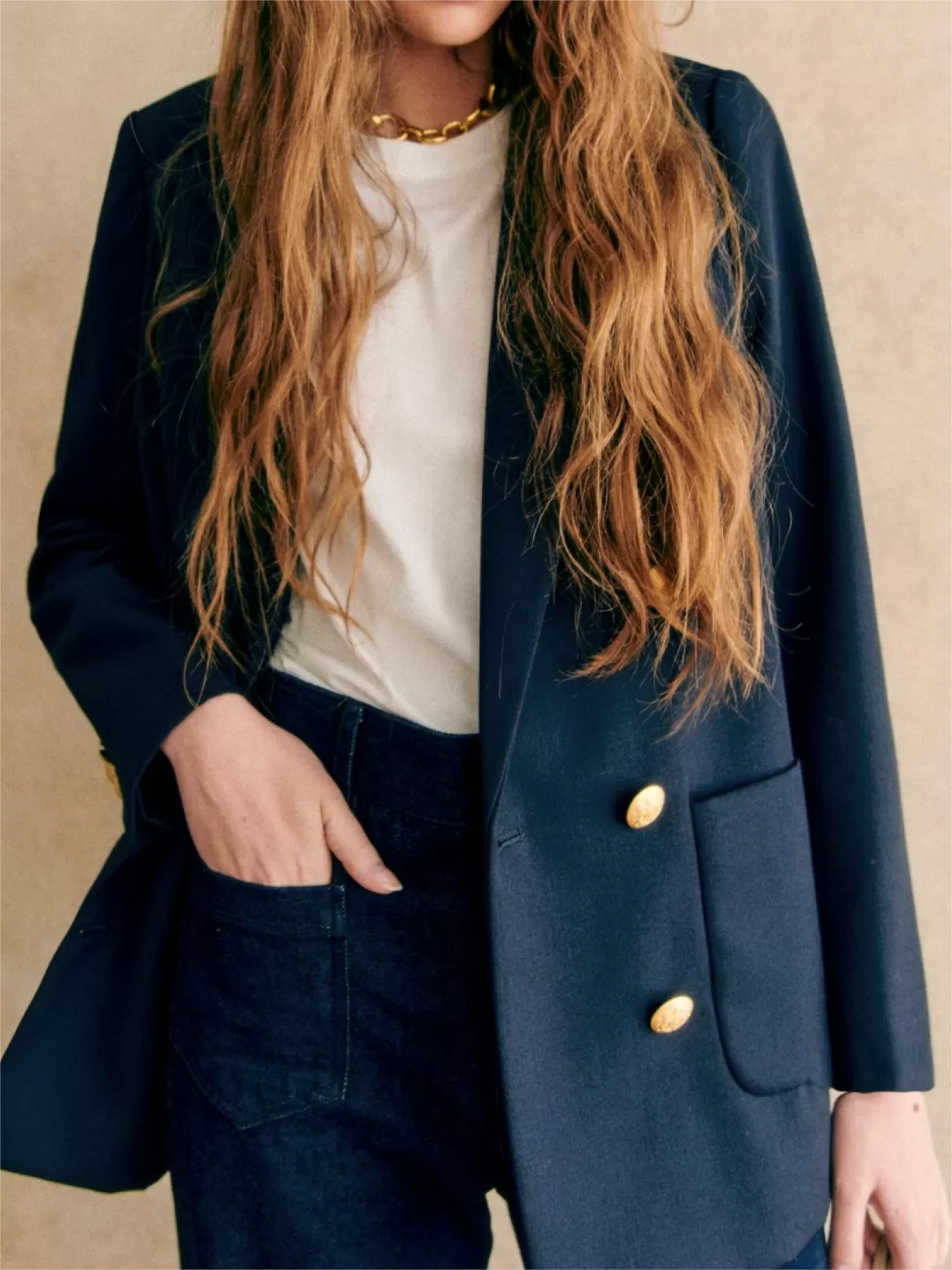 Navy Double - Breasted Blazer
