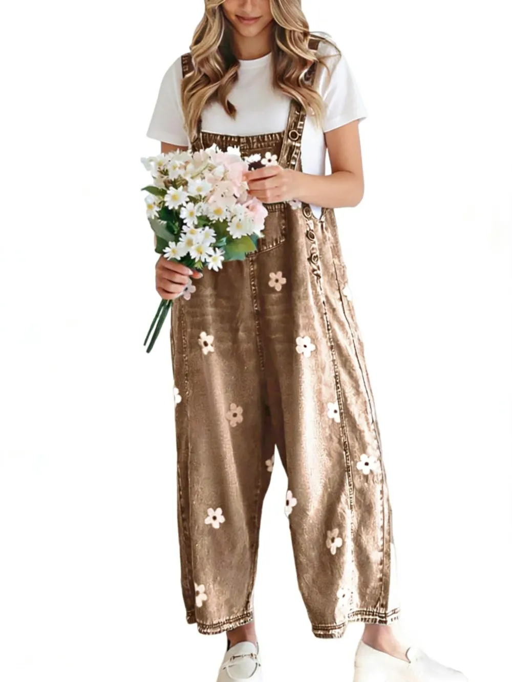 Women's Floral Printed Bib Overall Jumpsuit