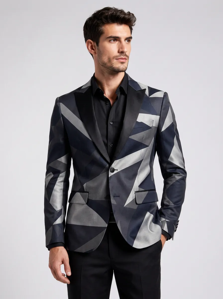 Men's Geometric Pattern Abstract Printed Blazer Jacket