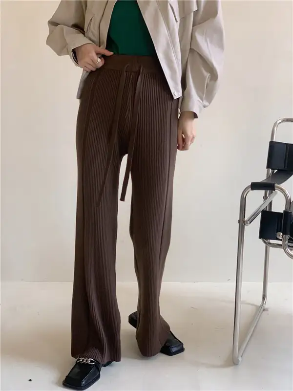 Effortlessly Drawstring Ribbed Wide Leg Pants