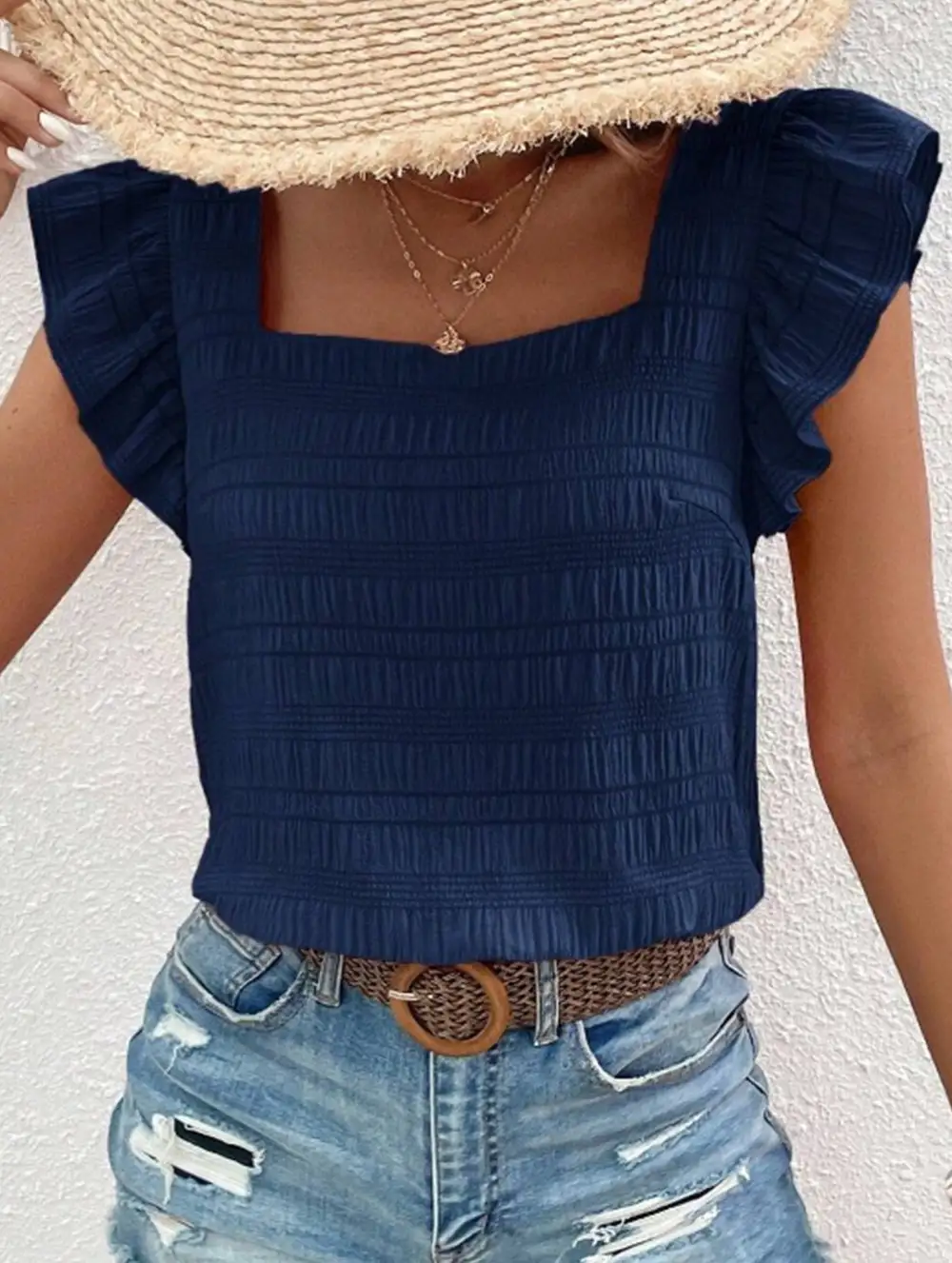 Square Neck Short Sleeves T Shirts Tee