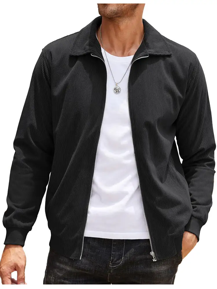 Casual Zip Up Corduroy Bomber Jacket