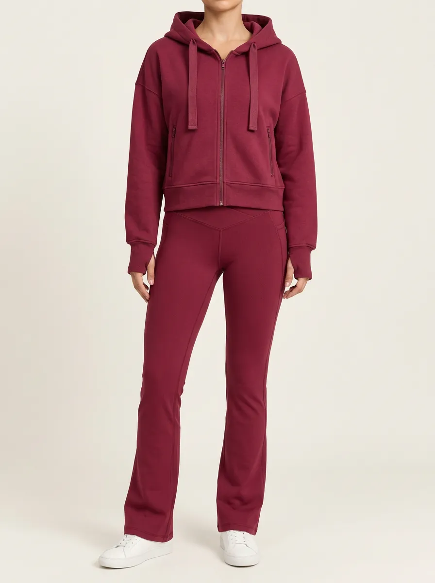 Women's Layering Zip-Front Hoodie and Flared Yoga Pants Ensemble