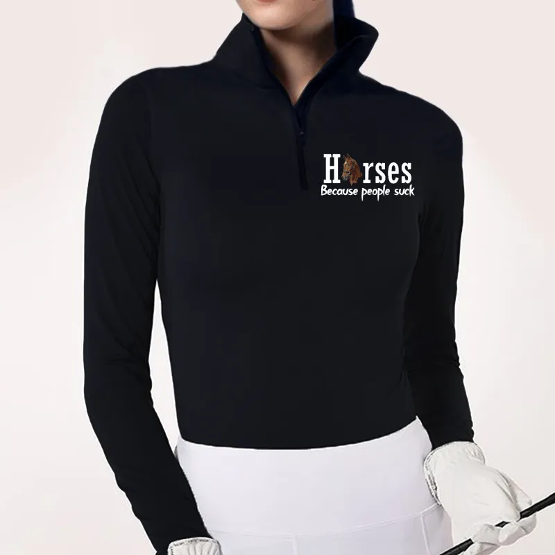 Horses Because People Suck Women's Horse Print Long Sleeve Casual Shirt