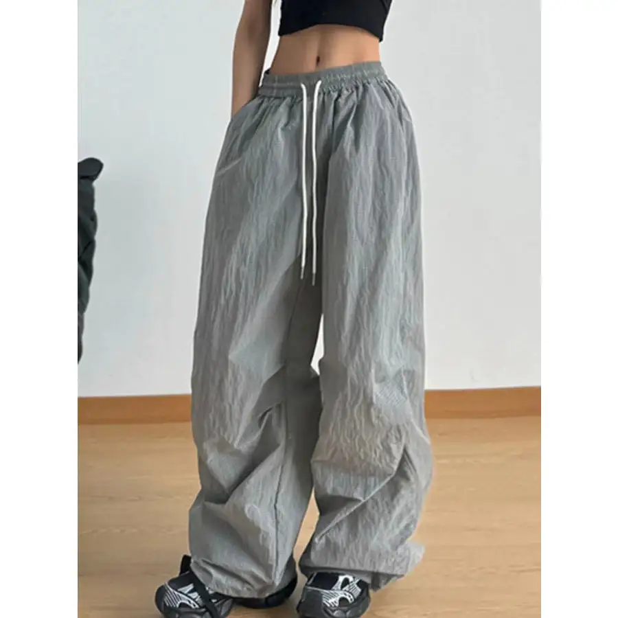 Relaxed Wide Leg Drawstring Casual Pants