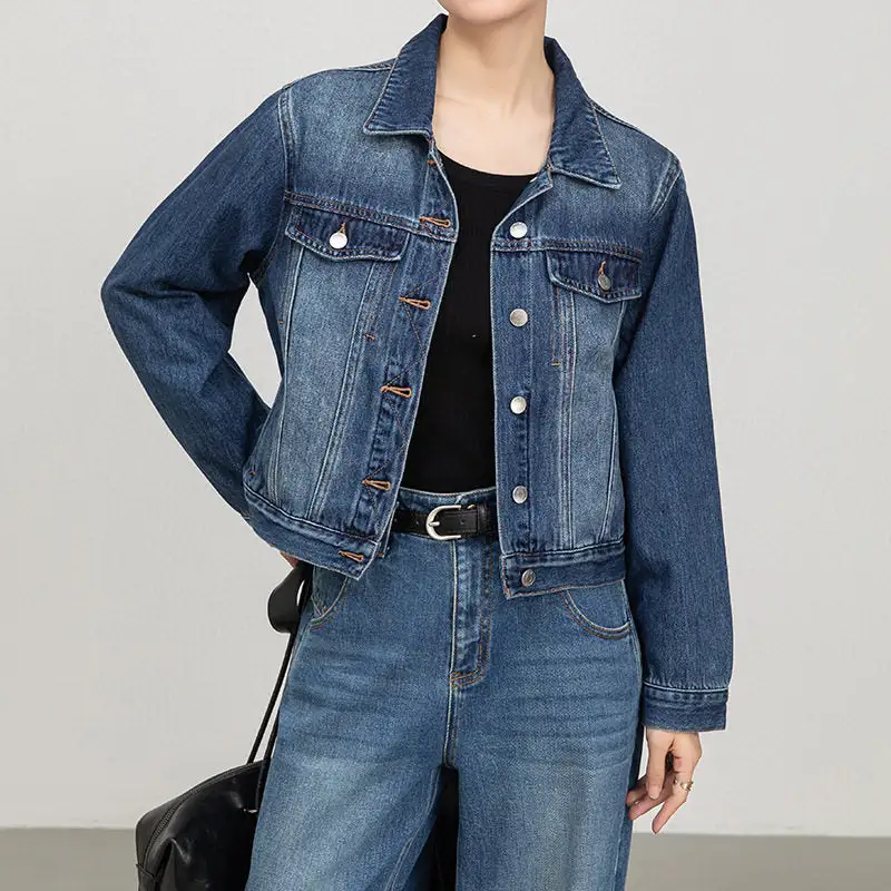 Structured Denim Casual Outerwear Jacket