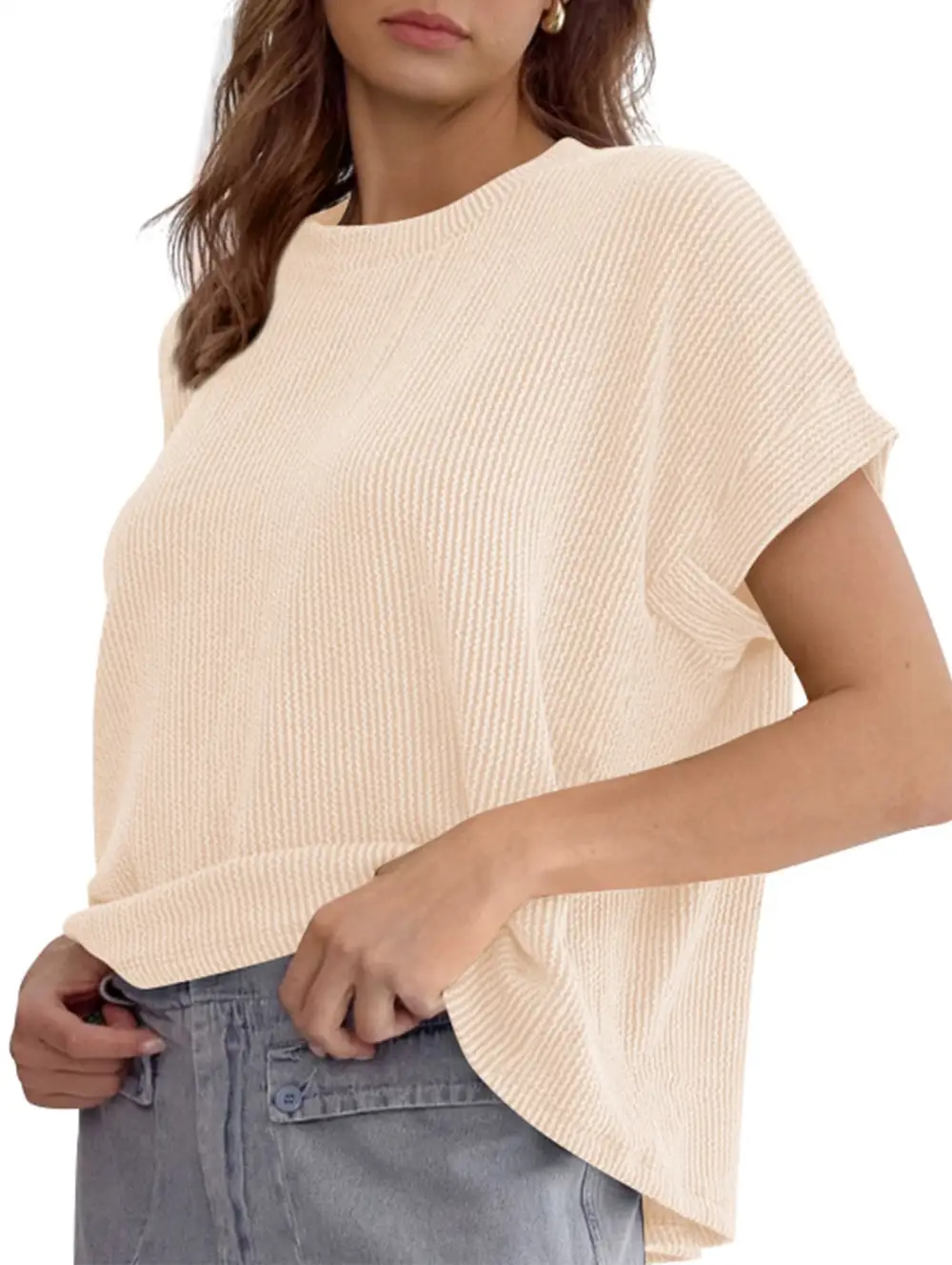 Ribbed Knit Crew Neck Tee