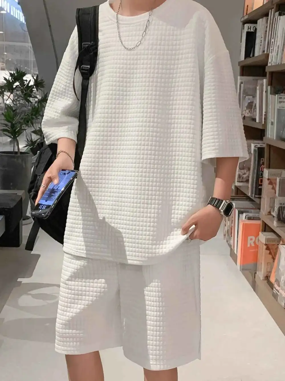 Textured Short Sleeve T-Shirt and Shorts Set