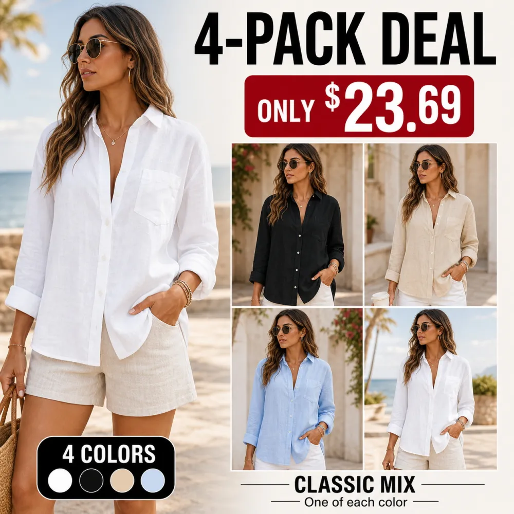 Women's Summer Linen Button-Down Long Sleeve Shirts