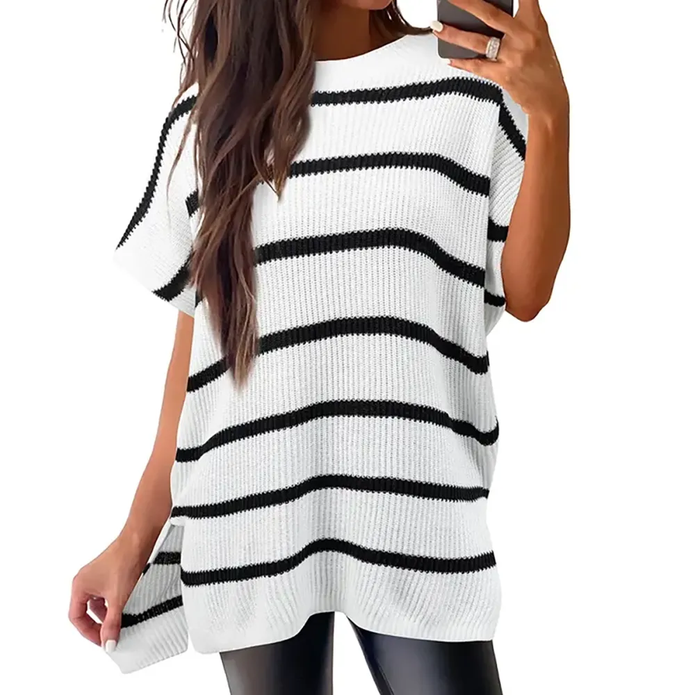 🔥Hot Sale💥 - Women's Round Neck Batwing Short Sleeve Loose Knit Top