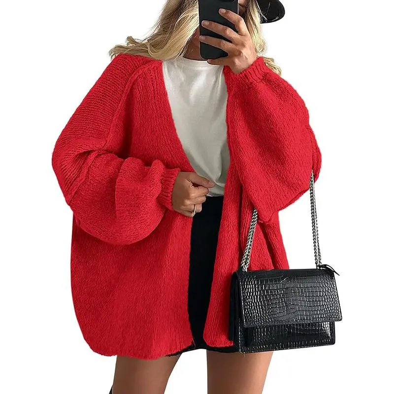 Womens Oversized Cardigan Sweaters 2025 Fall Long Lantern Sleeve Knit Open Front Lightweight Sweater Knitwear Womenswear