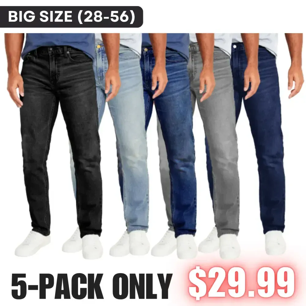 🔥 Men's 5-Pack Relaxed Fit DuraStretch Jeans | Big Size 28W-56W Denim Pants
