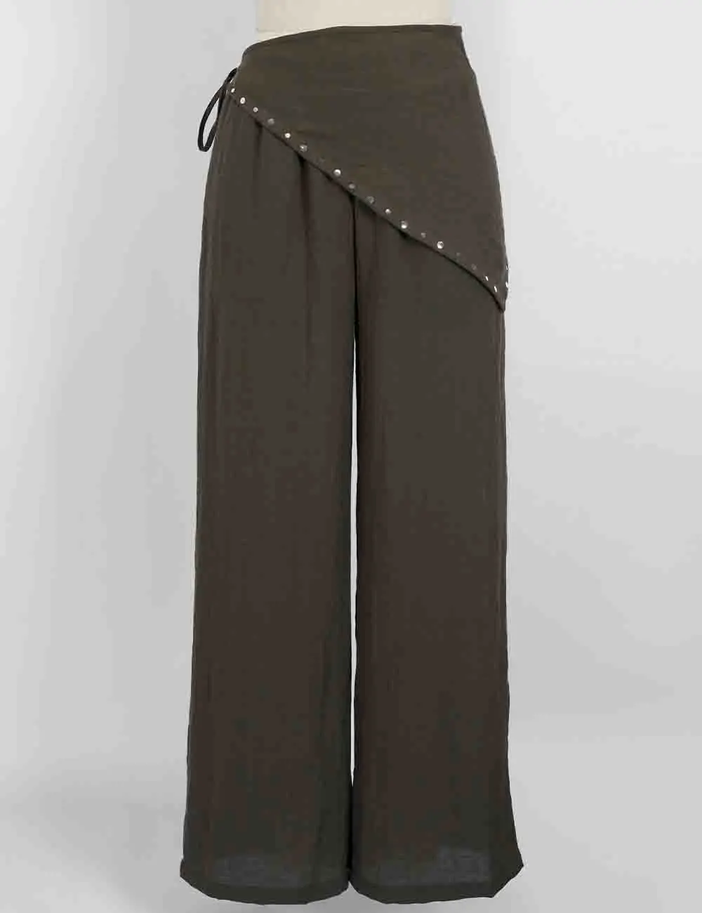 Detachable Studded Wrap Belt Wide Leg Pants
