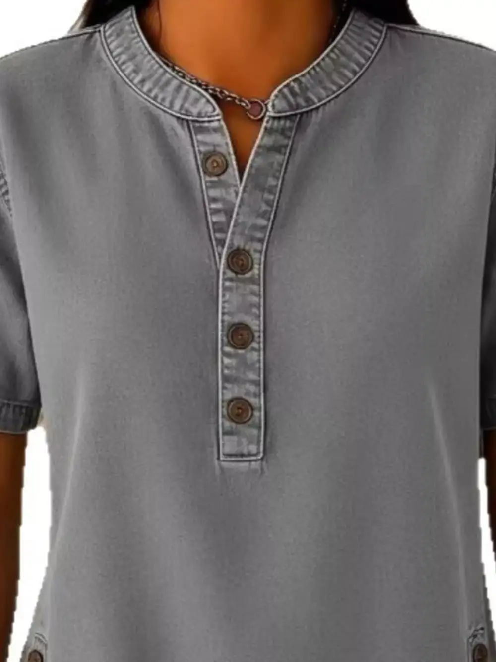 Button Detail Short Sleeve Blouse Plus