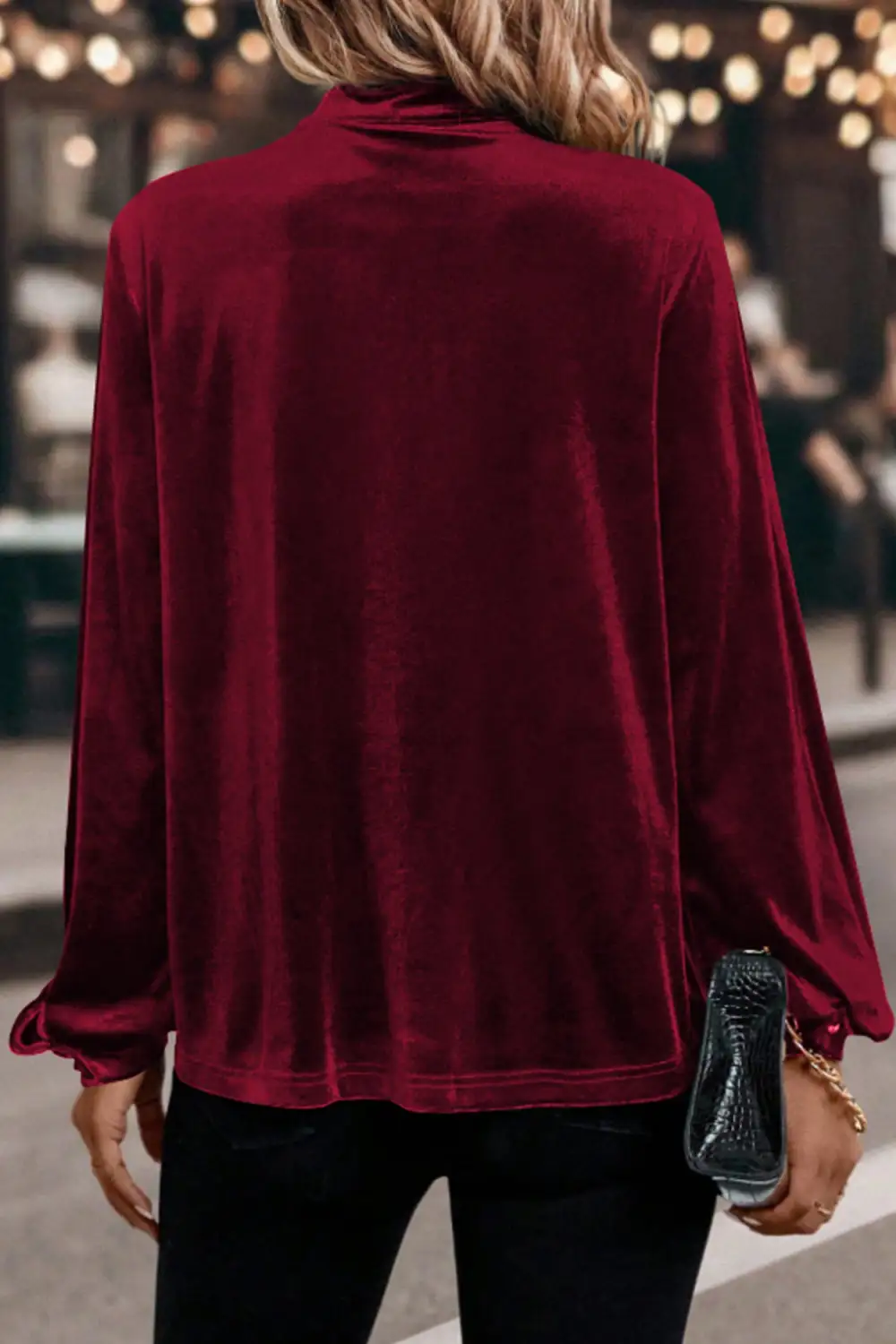 Velvet Long Sleeve Button Front Blouse
