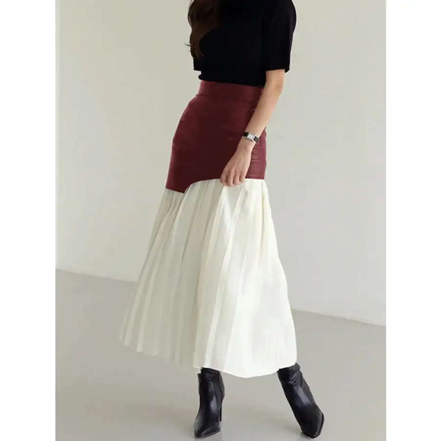 Patchwork Contrast Pleated Skirt