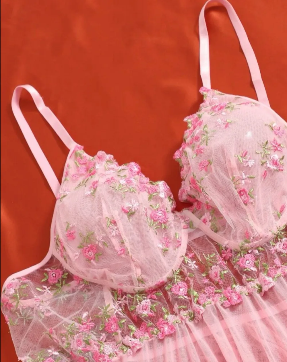 Delicate Embroidered Mesh Lingerie Set