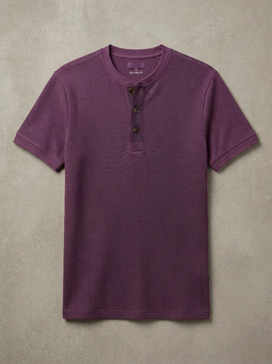 Men's Modern Waffle Knit Button Placket Henley Shirt