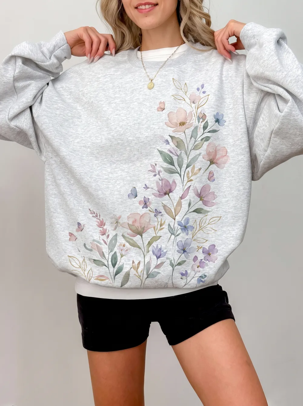 Women's Floral Nature Lover Watercolor Flower Printed Sweatshirt