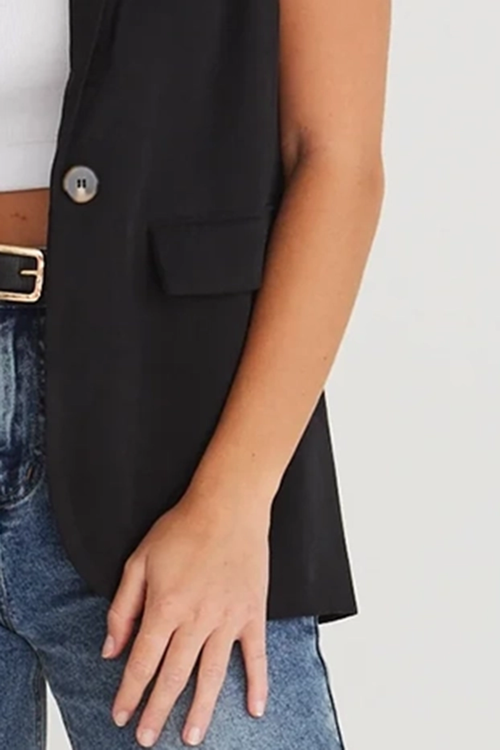 Black Linen Blend Button - Up Vest