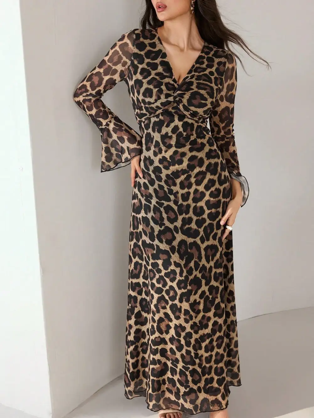 Animal Print Flared Maxi Dress