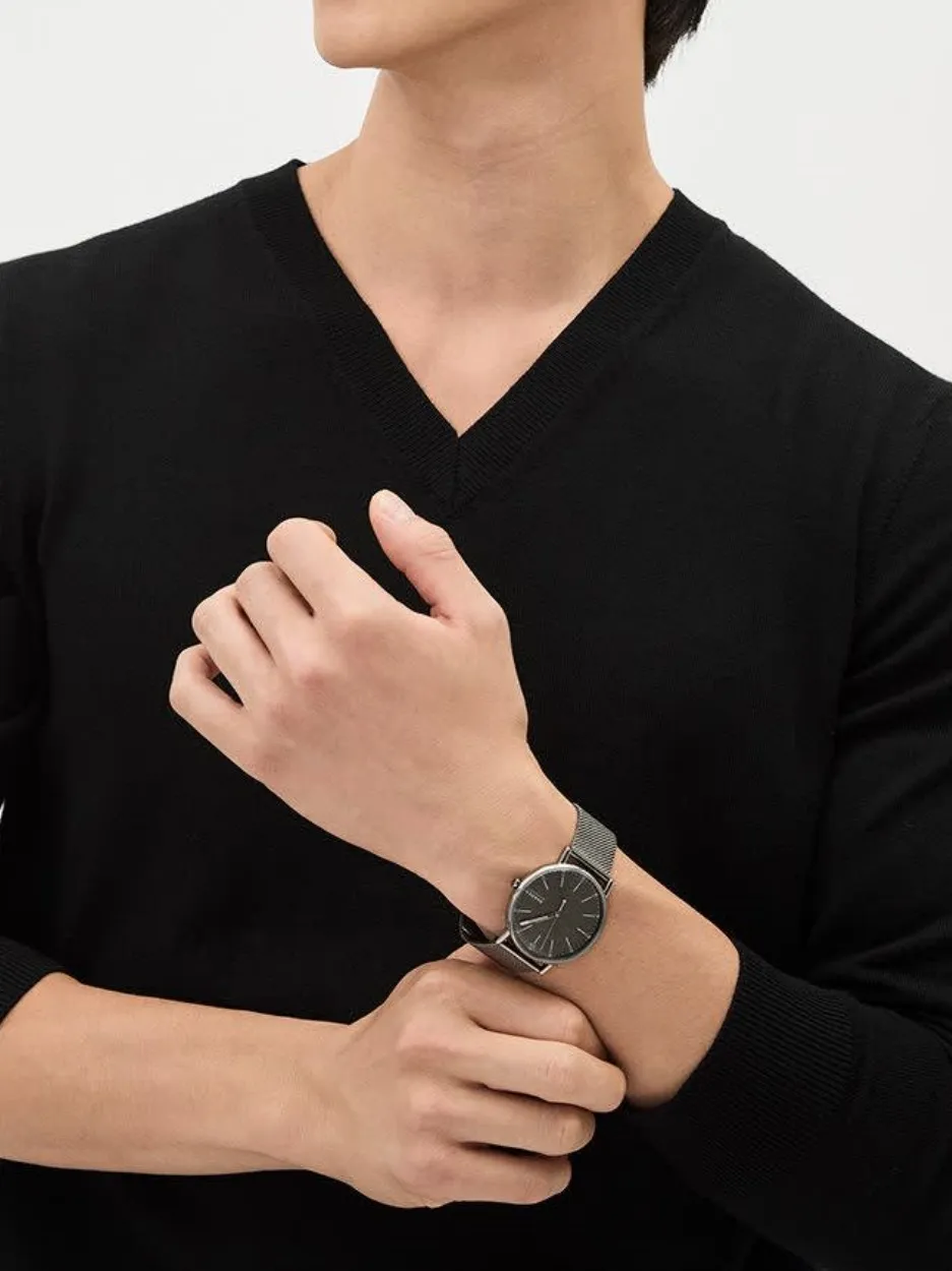 Black Long-Sleeve V-Neck Sweater