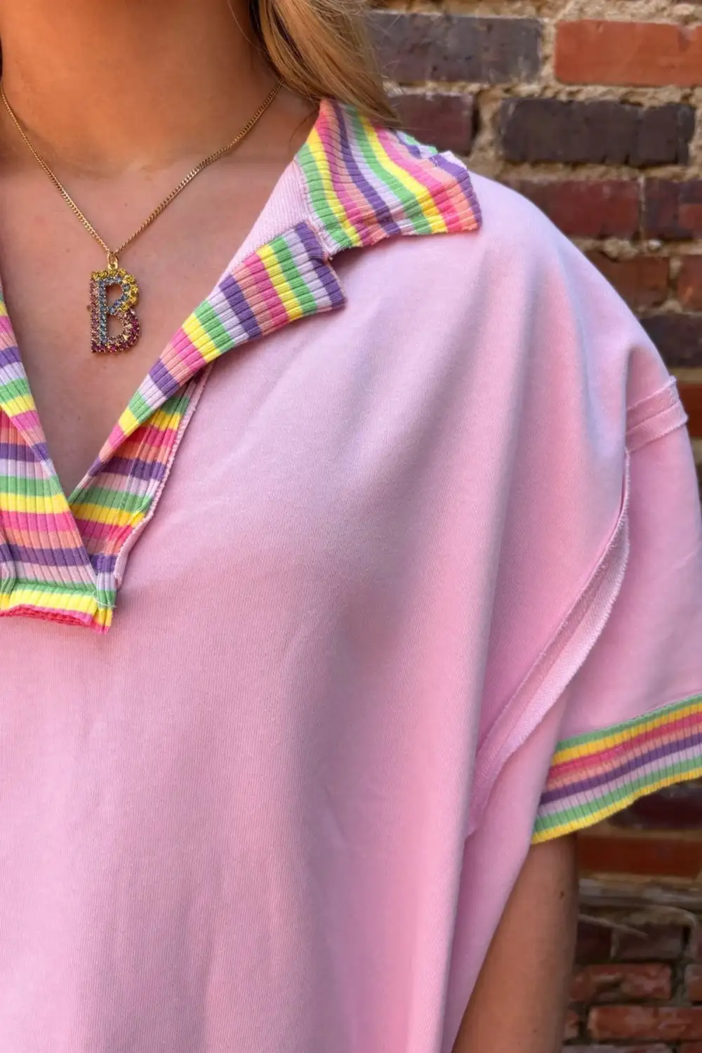Striped Ribbed Oversized Polo T-Shirt