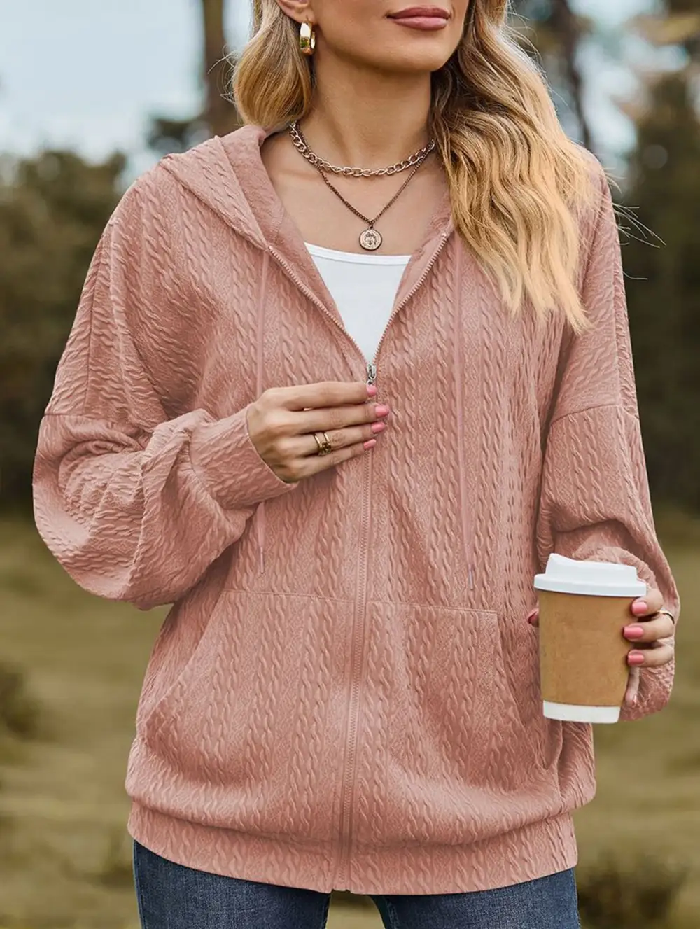 Pocket Long-Sleeved Loose Hooded Sweatshirt