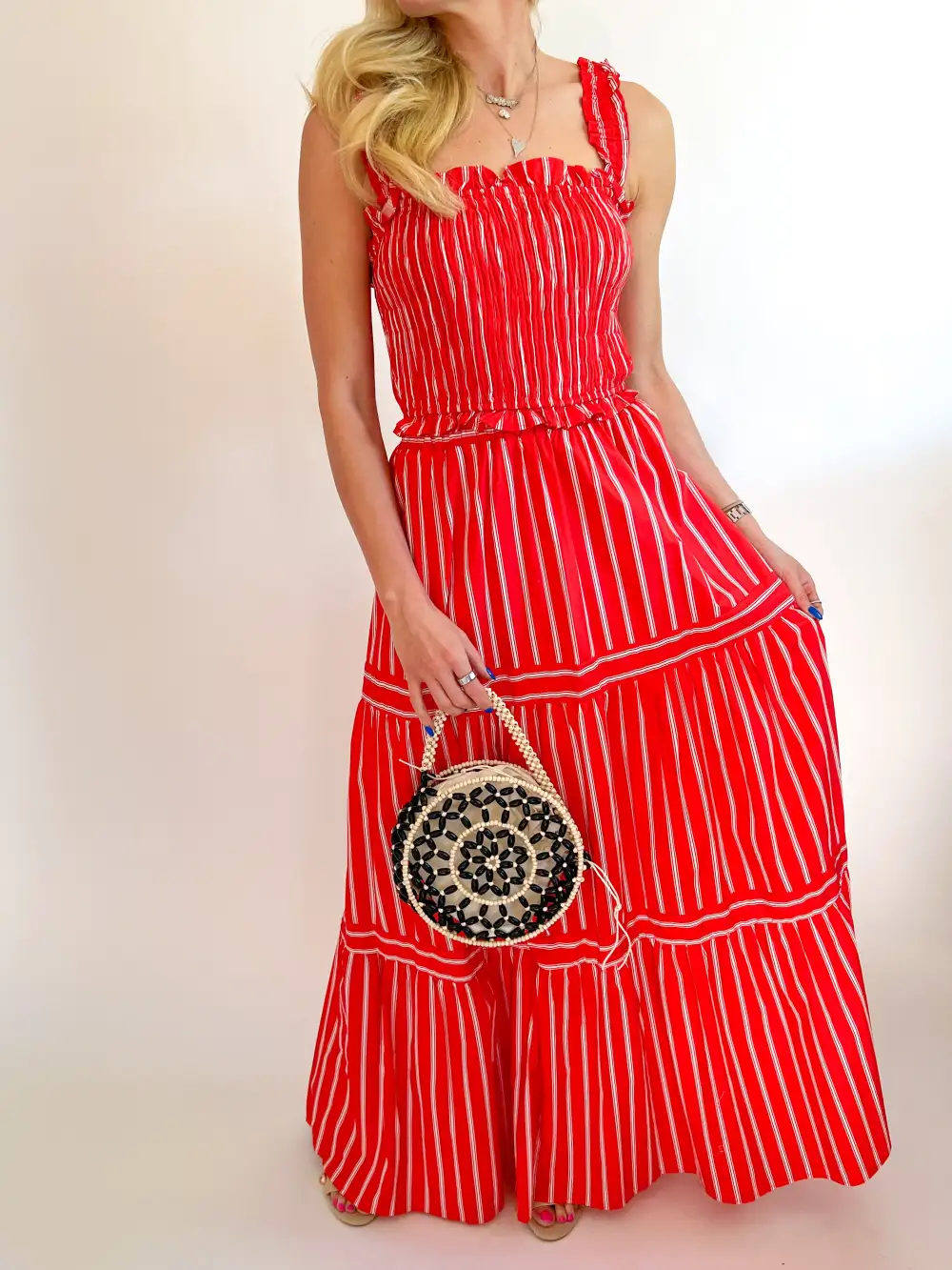 Printed Striped Top Button Detail