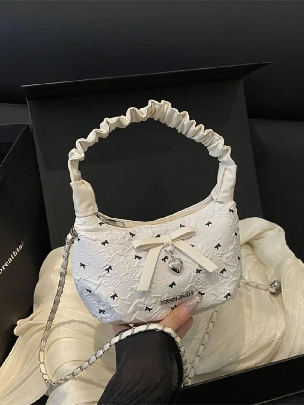 Bow Accent Ruched Crossbody Bag