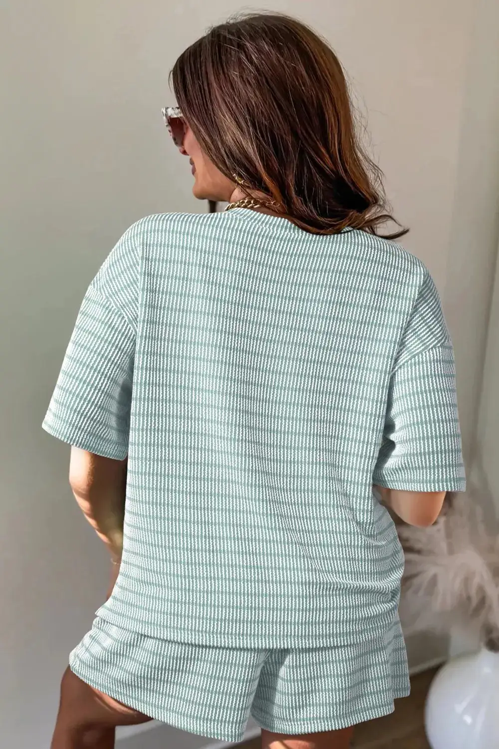 Stripe Raised Rib Loose Drawstring Elastic Set
