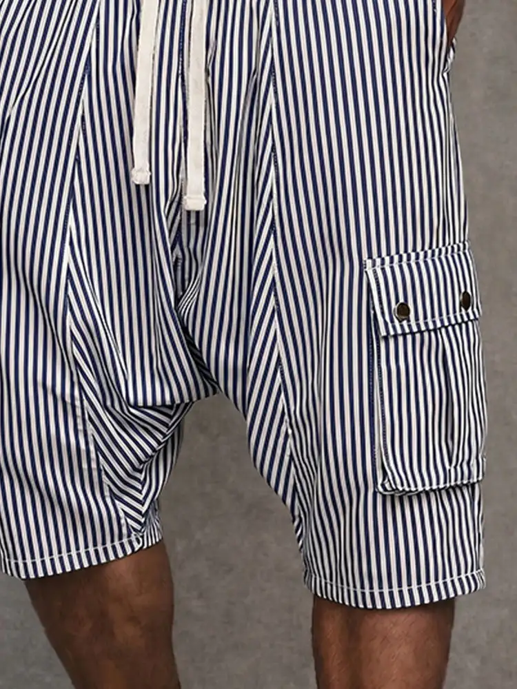 Versatile Pinstripe Drop Crotch Drawstring Shorts