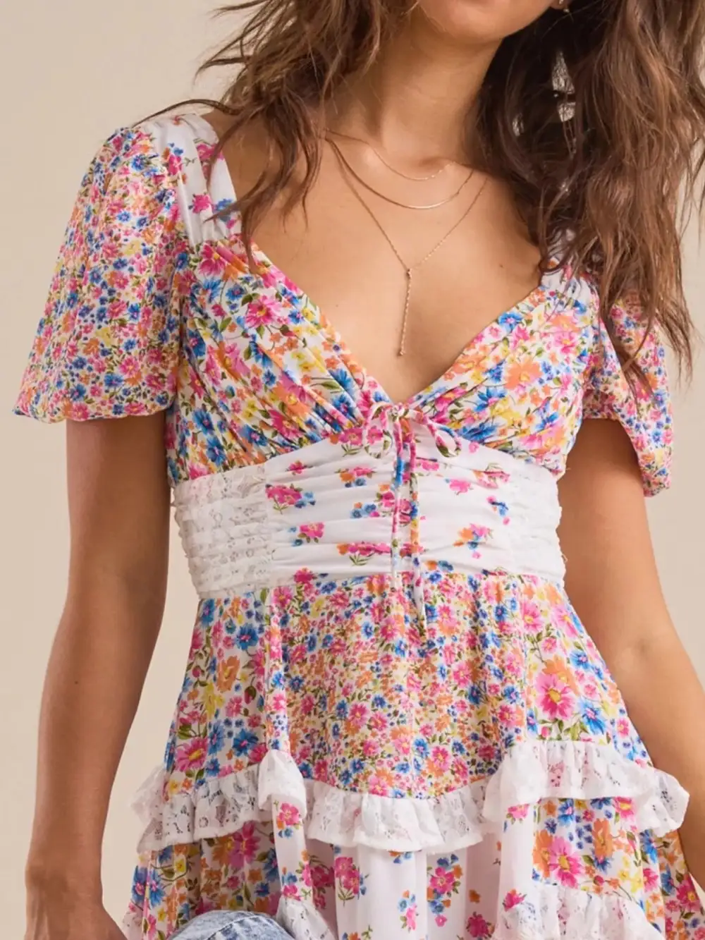 Puff Sleeve Tiered Floral Mini Dress